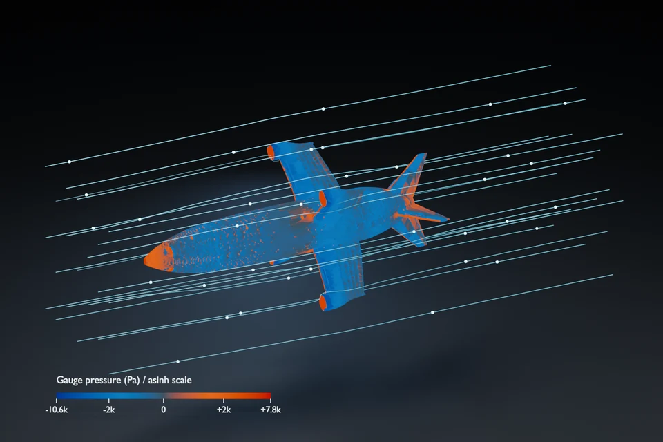 Javelin pressure field and numerical flow paths at the beginning of the flow sequence.