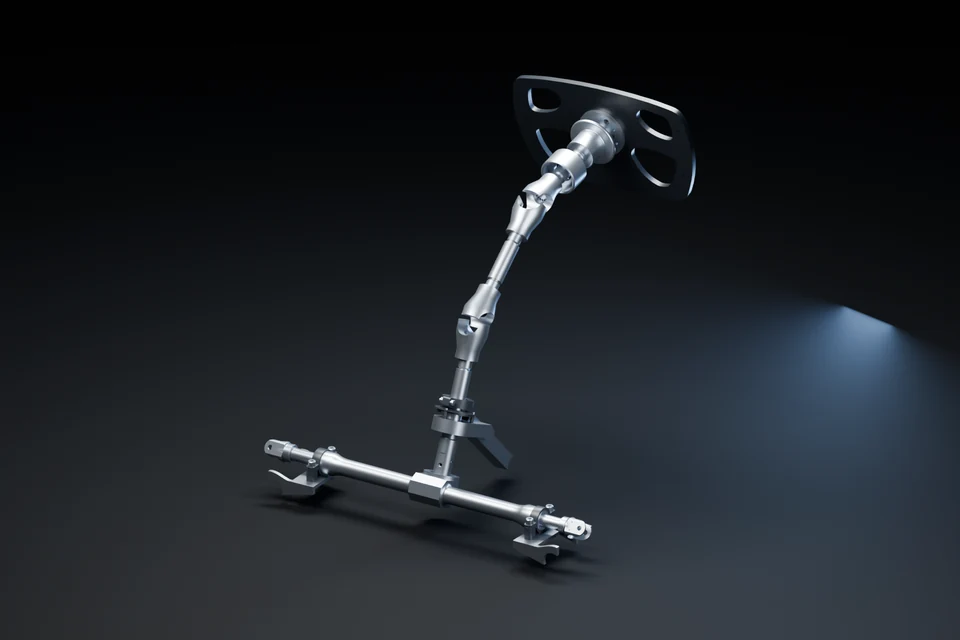 Steering wheel, column, universal joints and rack in their neutral position.
