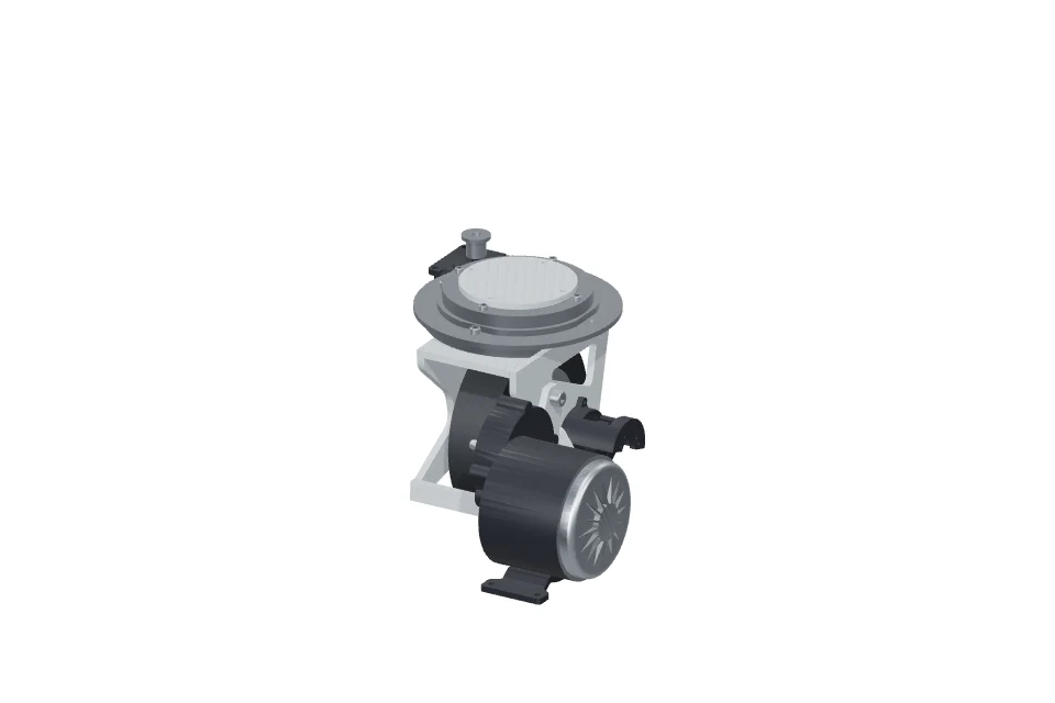 Assembled AURA swerve module with its wheel, motors and metal structure.