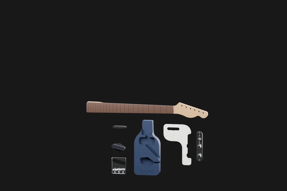 Separated guitar education kit before assembly.