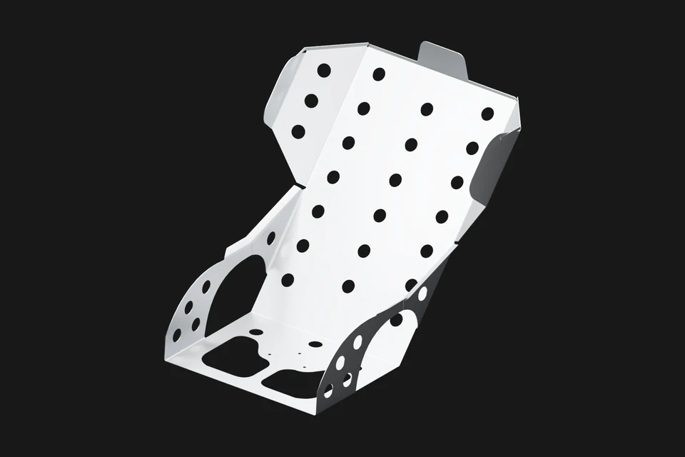 Folded and perforated aluminum driver seat.