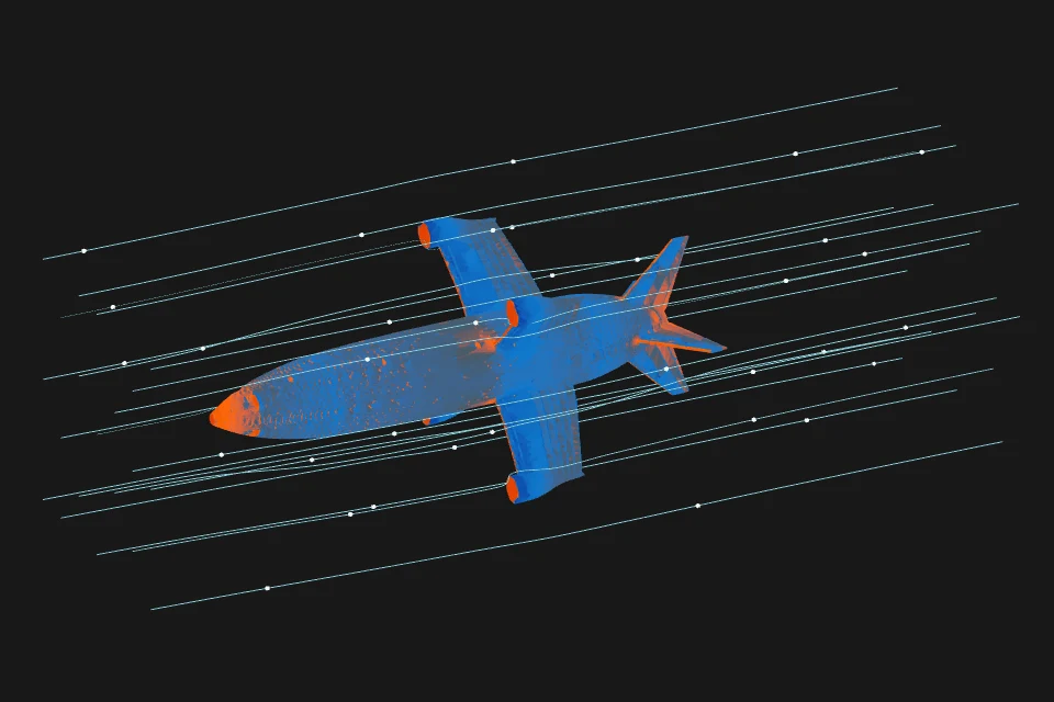Javelin pressure field and numerical flow paths at the beginning of the flow sequence.