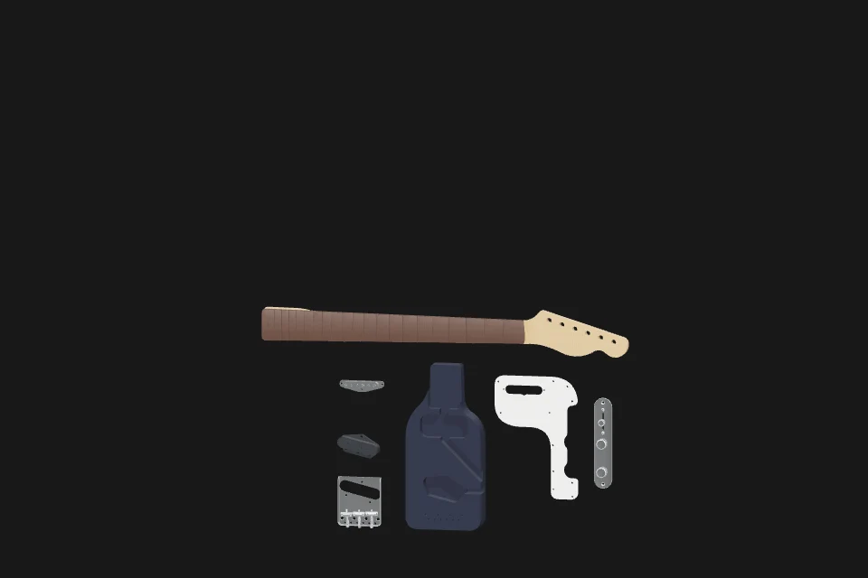 Separated guitar education kit before assembly.