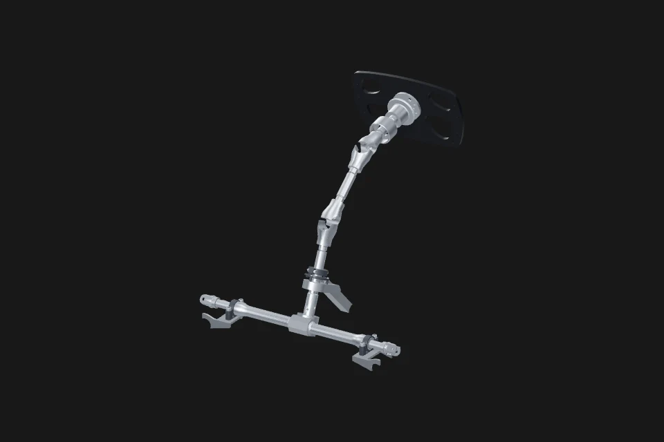 Steering wheel, column, universal joints and rack in their neutral position.