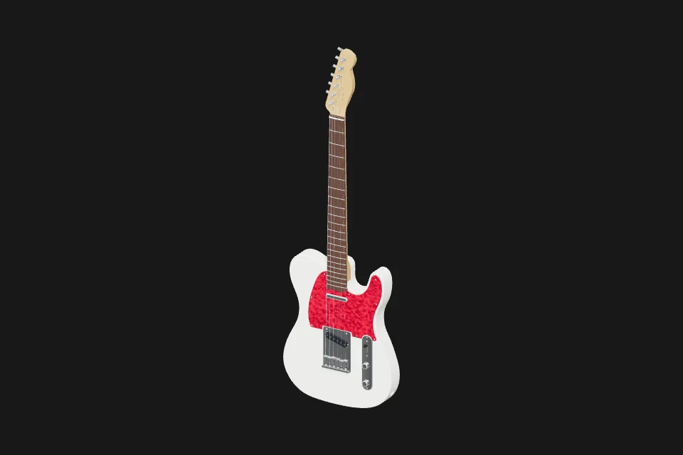 Finished Telecaster-style guitar at the start of its full rotation.