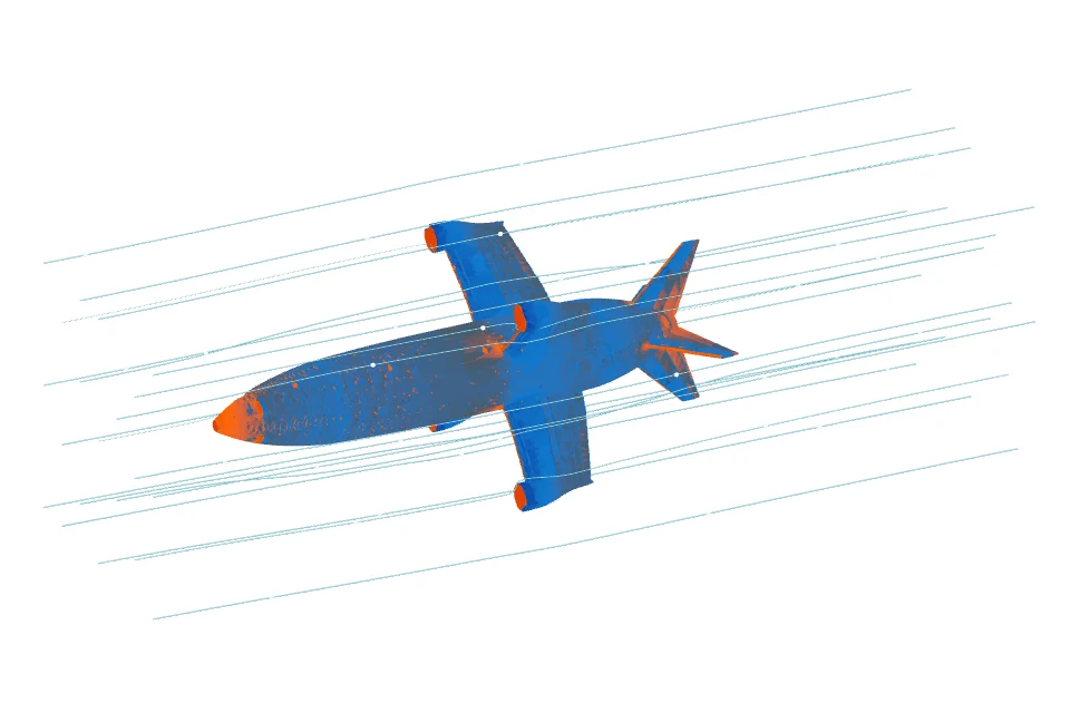 Javelin pressure field and numerical flow paths at the beginning of the flow sequence.