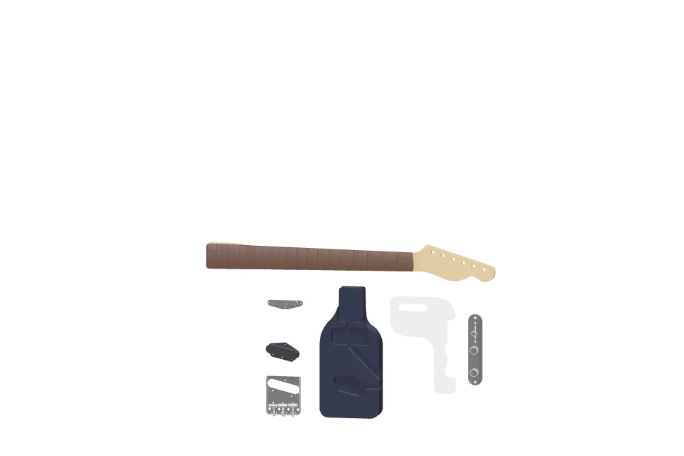 Separated guitar education kit before assembly.