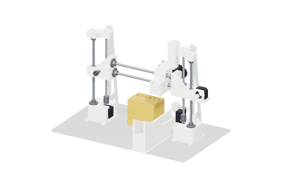 Smelly perfume mixer with its white structure and steel guide rods.