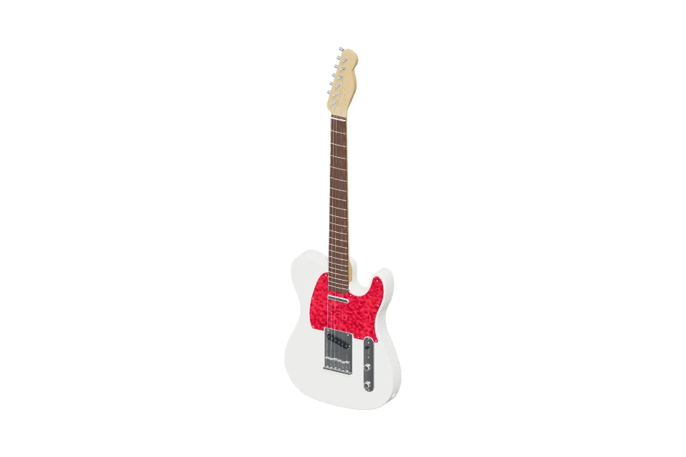 Finished Telecaster-style guitar at the start of its full rotation.