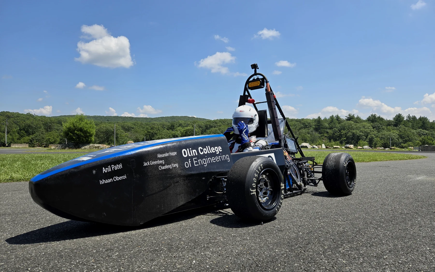 Olin Electric Motorsports race car on track